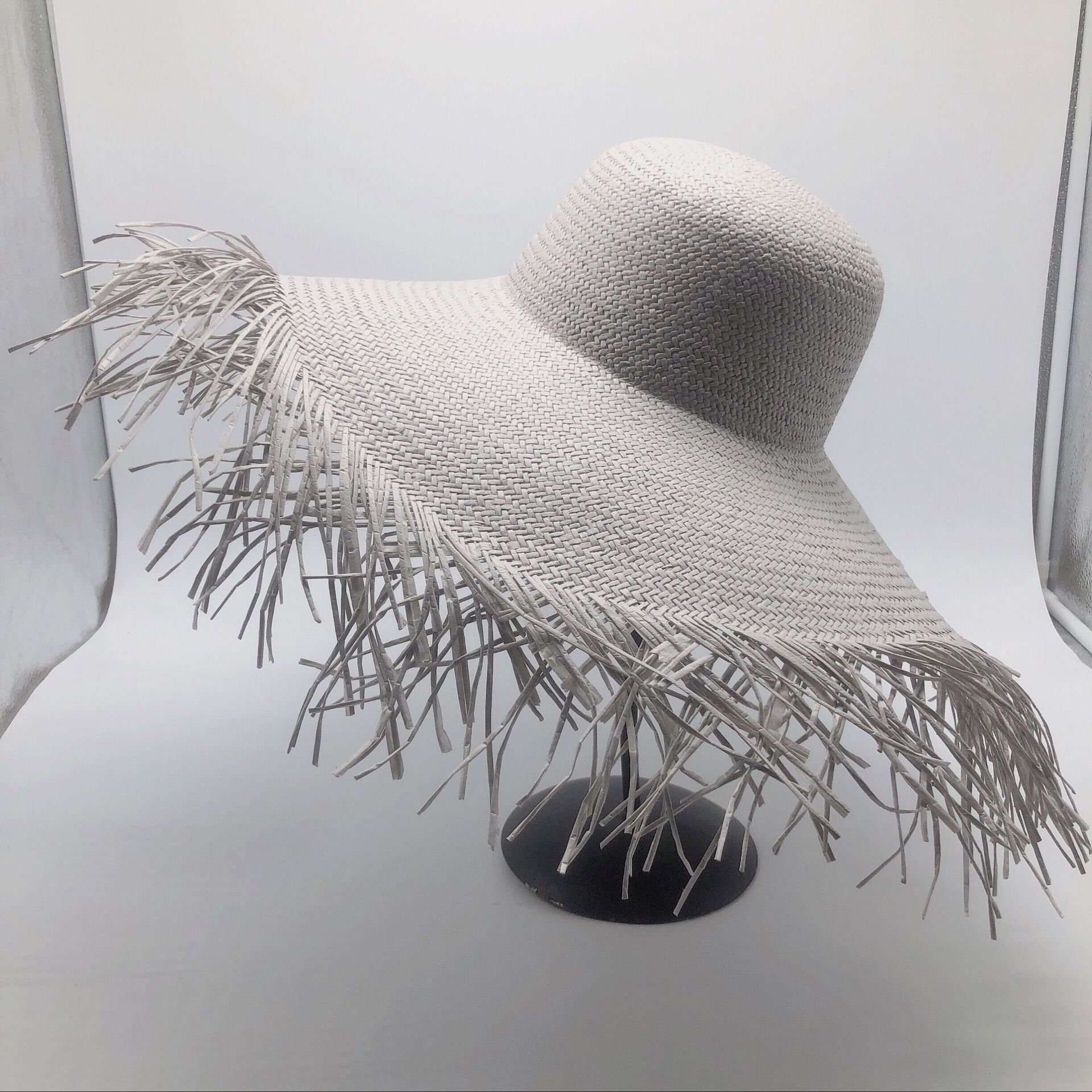 Sombreros de paja de ala grande para mujer, gorros de playa, de verano: Gray