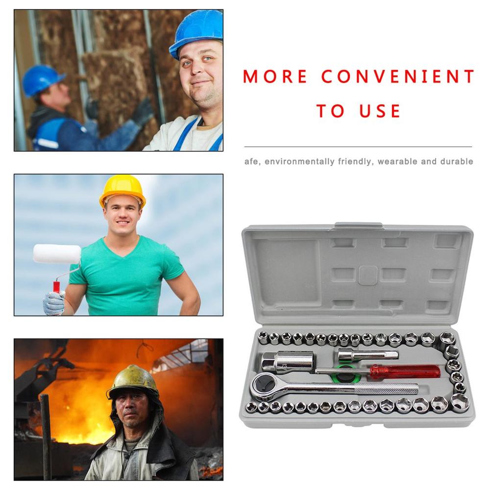 40 Piece Set Socket Wrench Set Universal Barrel Wrench Car Motorcycle Electric Tricycle Repair Tool Box Sleeve Wrench Set