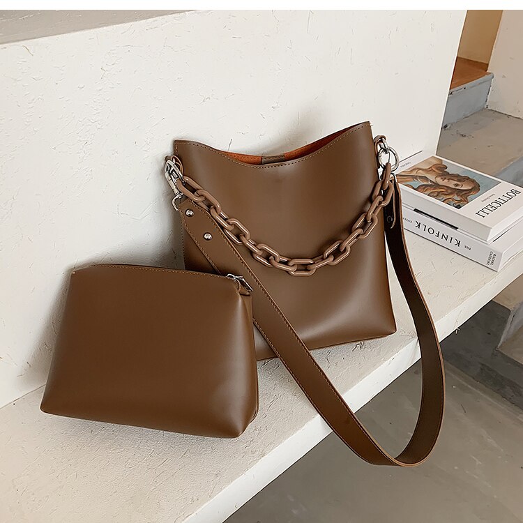 coréen grande capacité sac seau sac à main et sac à bandoulière sac de messager sac fourre-tout largeur 27cm hauteur 28cm: Café