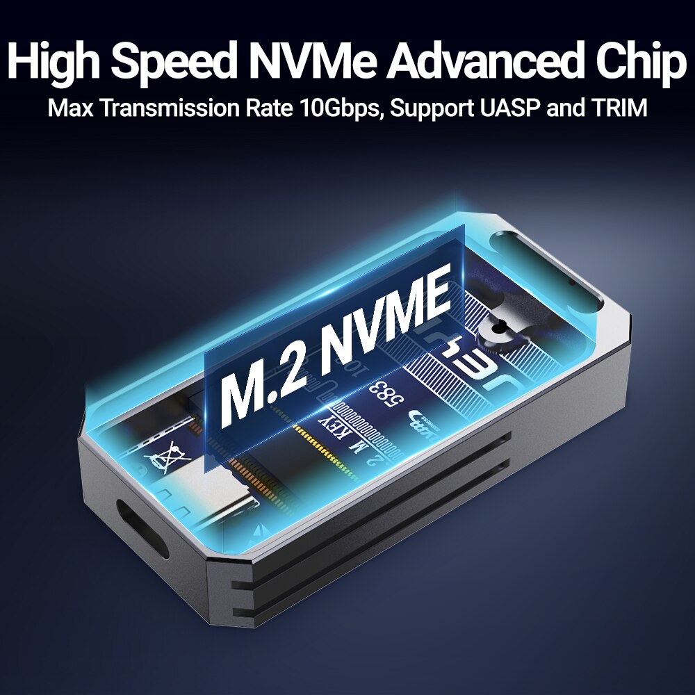 JEYI 2230 NVMe SSD Enclosure, PCIe USB3.2 10Gbps Aluminum M.2 Case Portable External Solid State Disk Box Supports UASP TRIM
