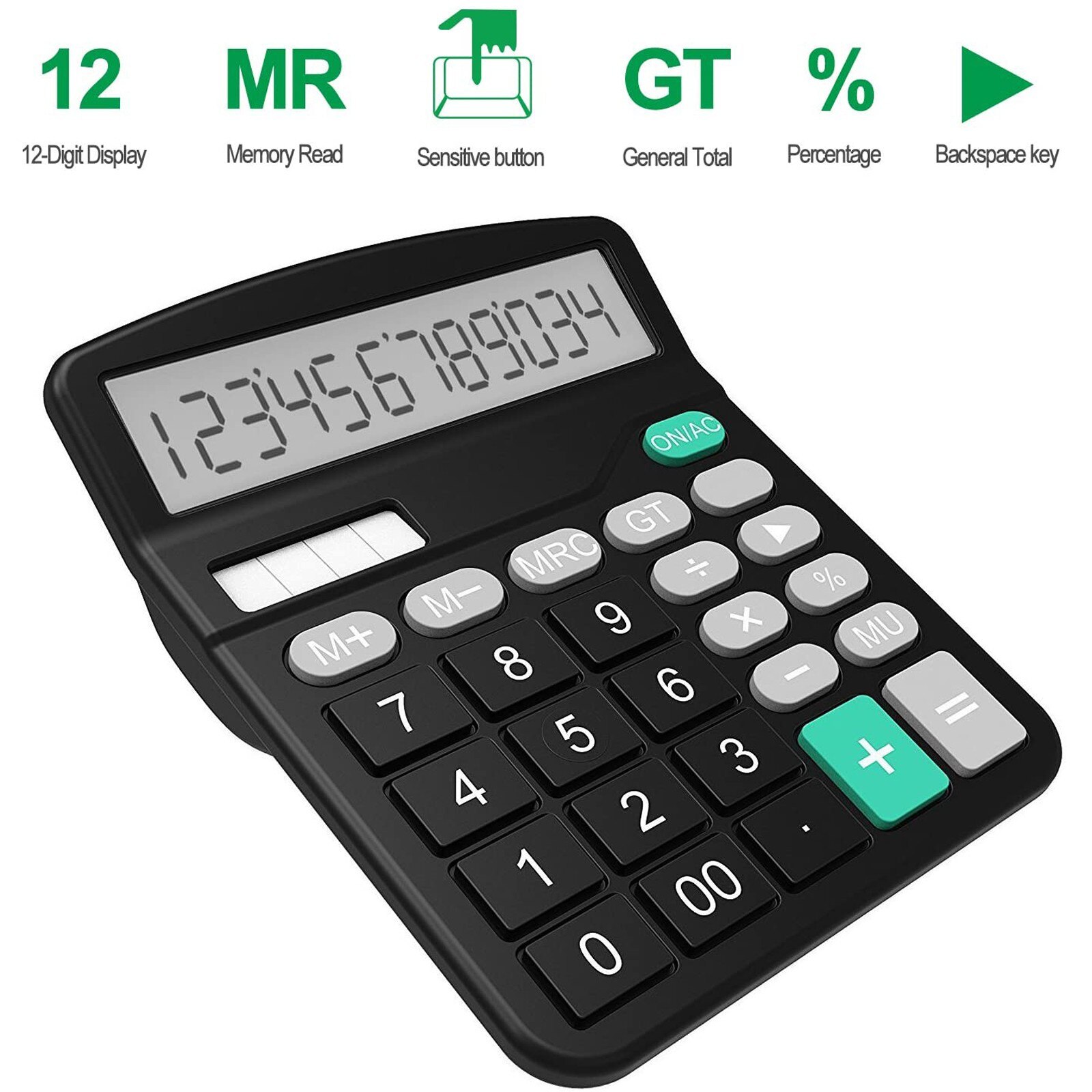 Calculator Standard Function Calculator with 12-Digit Large LCD Display Solar Battery Dual Power For Home Basic Office