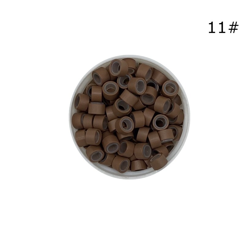 3000 stk 5.0*3.0*3.0 mm mikroring med silikone silikone mikroperler til mikroring hårforlængelse: Nr .11 lysebrun