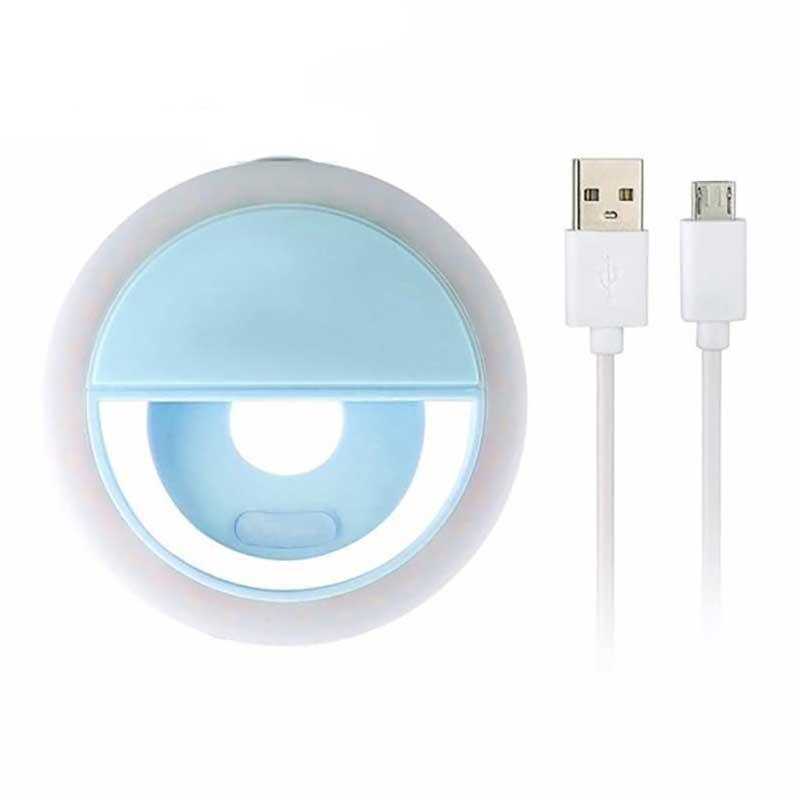 Anneau lumineux LED avec chargeur USB, lampe annulaire universelle pour téléphone portable, objectif de Selfie, Clip pour iPhone Flash, nouveauté: blue