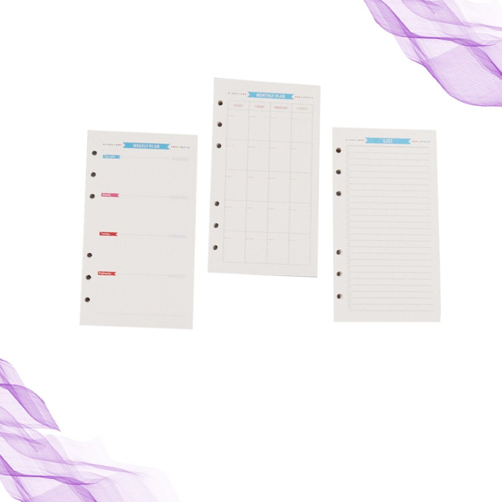 3 Sets 6-Hole Loose-leaf Filler Papers Assorted Replacement Spiral Notebook Paper (A5)