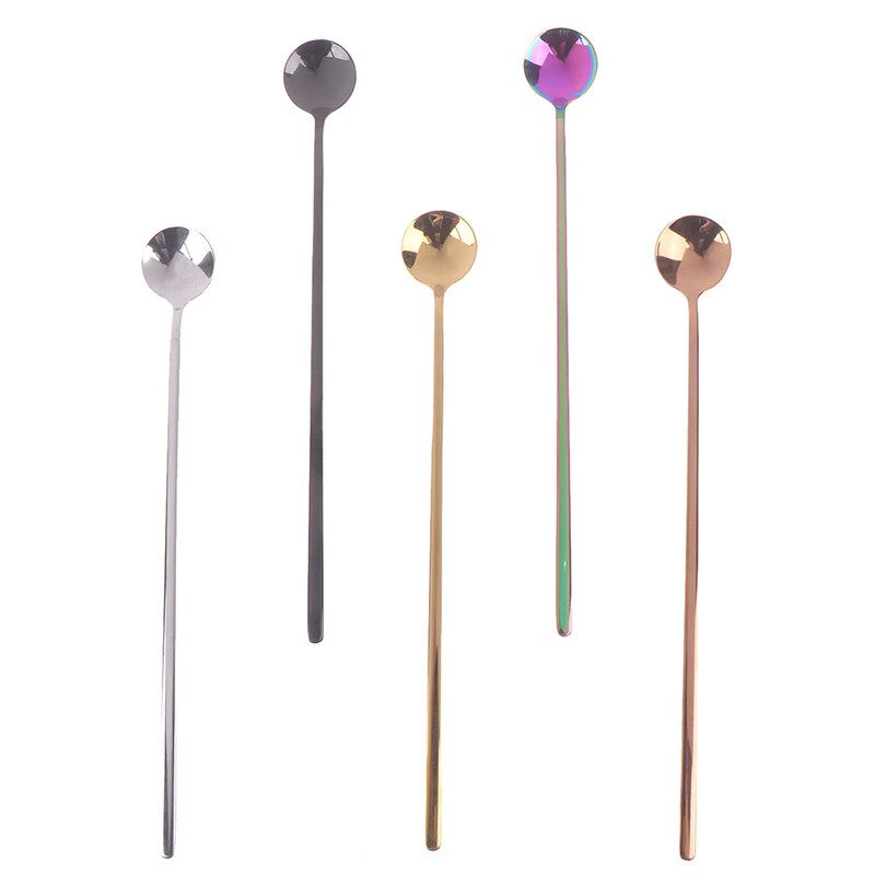 Cuchara para revolver té o café de Color arcoíris, cucharas de postre para helado de mango largo, vajilla ecológica de acero inoxidable, suministros de cocina