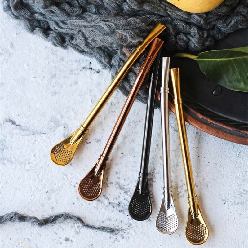 Pajita de acero inoxidable hecha a mano para beber, filtro Yerba Mate té Bombilla calabaza lavable, herramientas prácticas de té, accesorios de barra