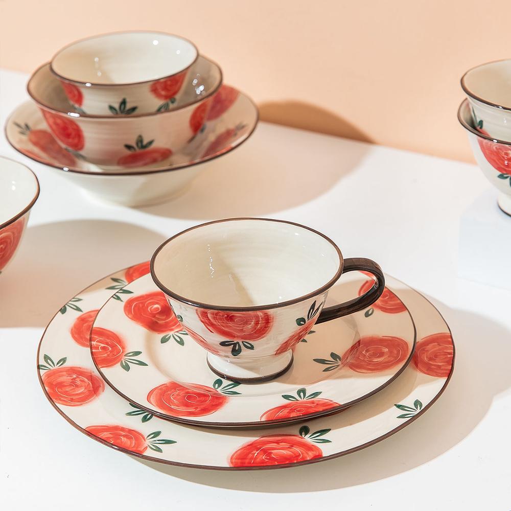 Mdzf sweethome keramisk rose servise sett nudler biff salat tallerken suppe skje ris bolle melk krus saus parabol kjøkkenverktøy