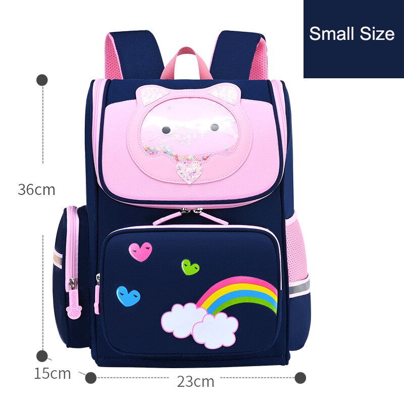 Neue freundlicher Karikatur Rucksäcke Mädchen Schule Taschen 6-12 Jahre freundlicher Nette Rucksack Schul Grundschule Rucksack freundlicher mochila: klein  Marine