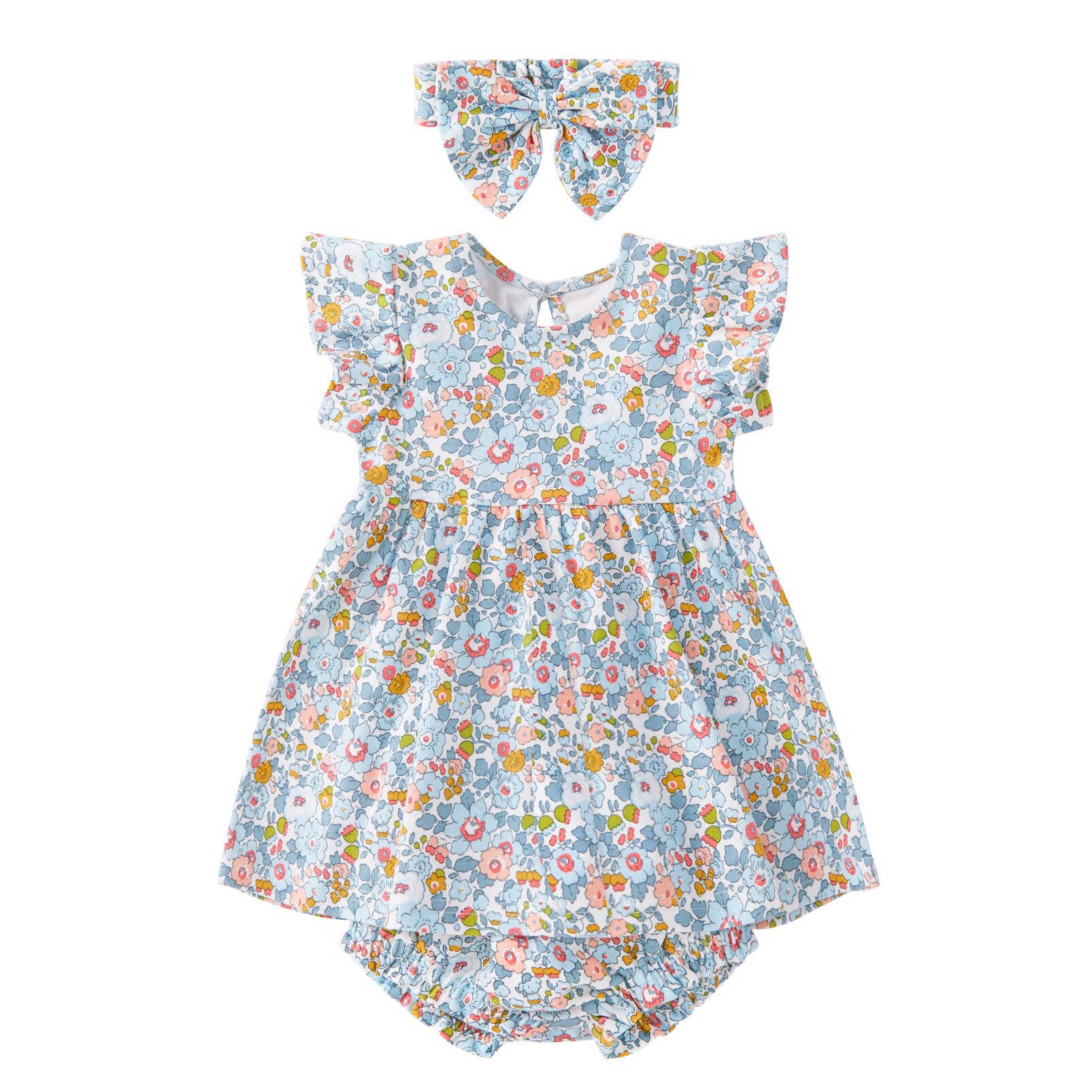 Abito da bambina 3 pezzi Pureborn Set con fascia e Bloomer abito floreale a maniche corte Playwear abito dolce per le vacanze estive