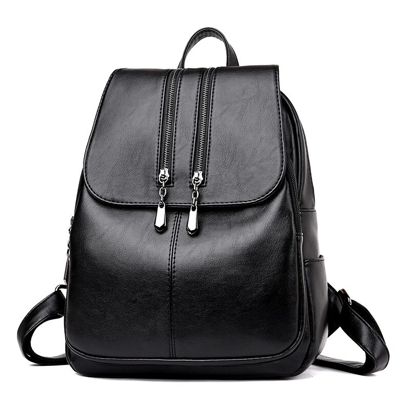 Mochila de cuero para ordenador portátil para mujer, morral femenino de lujo a la , bolso escolar Vintage, novedad de: Black