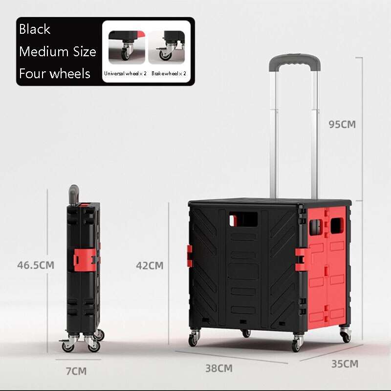 Thuis Leveringen Trolley Winkelen Opslag Containers Folding Winkelwagen Plastic Winkelwagen Voertuig Gemonteerde Opbergdoos Tas Op Wielen: Medium Brake wheel 3