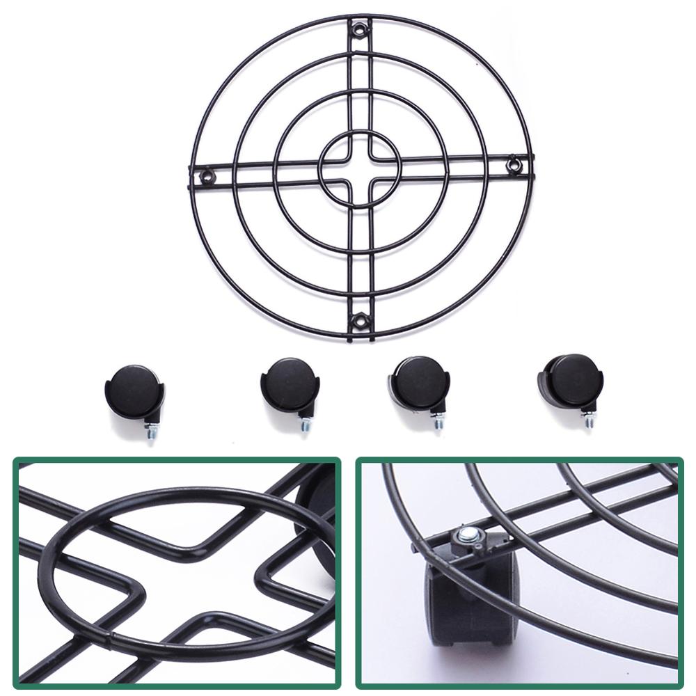 Pot rond en fer forgé plantes à fleurs | 4 roues lourdes, planteur, chariot, support de plaque, décor de jardin de maison