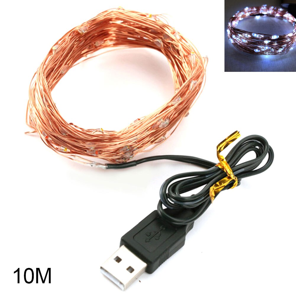 Guirlande féerique étanche en fil de cuivre USB 2/5/10m 5V, LED économies d'énergie flexibles, pour décoration de réception de mariage, haute luminosité: WHITE / 10M