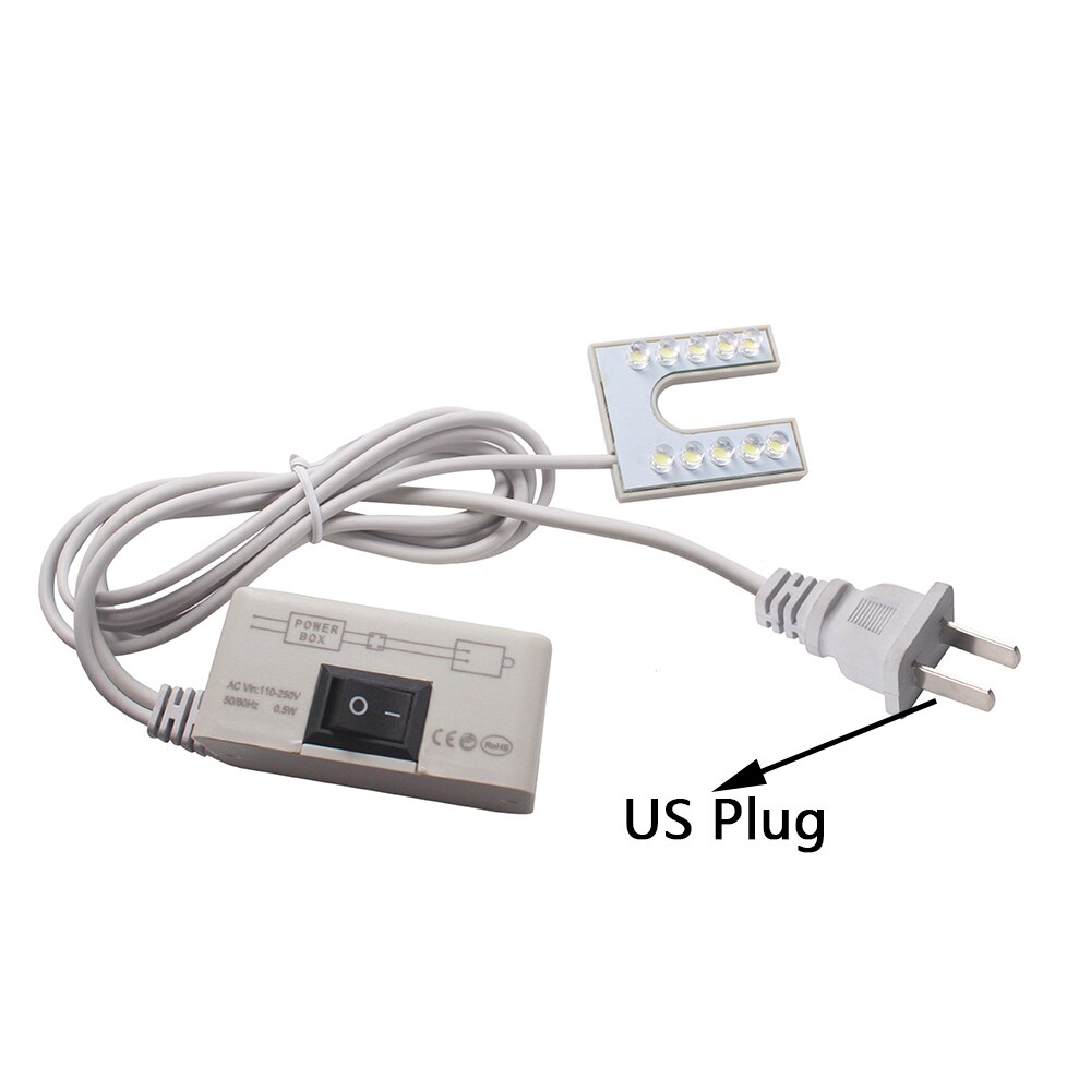Luz led pescoço de ganso 10led, portátil, luz para máquina de costura, com base magnética, 110-250v, tomada ue/eua: AC110V US Plug