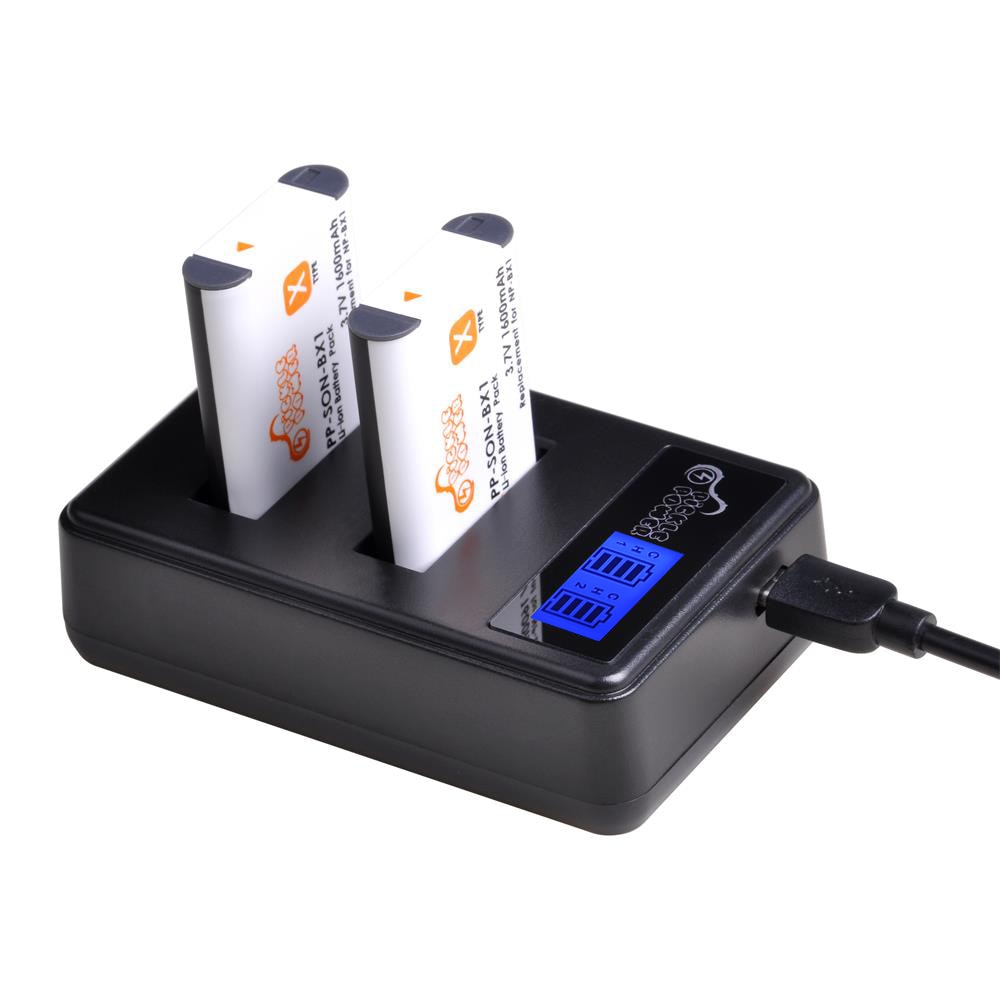 Caricatore doppio di USB dell&#39;affissione a cristalli liquidi della batteria di 1600mAh NP-BX1 NP BX1 per Sony FDR-X3000R RX100 AS100V AS300 HX400 HX60 AS50 WX350 AS300V ZV-1