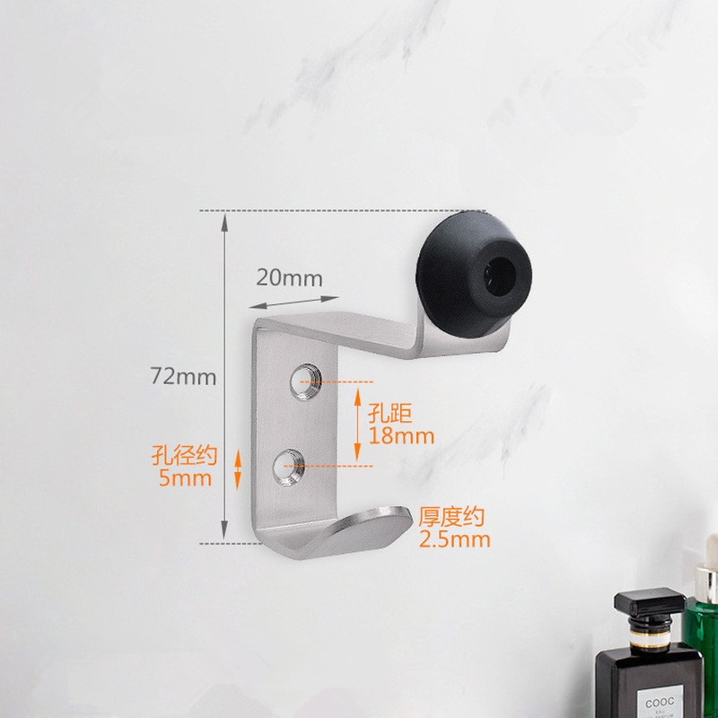 304 stainless steel storage hooks with door stopper Doorknob rubber bumper Damper wall protector Toilet bathroom Door Hardware
