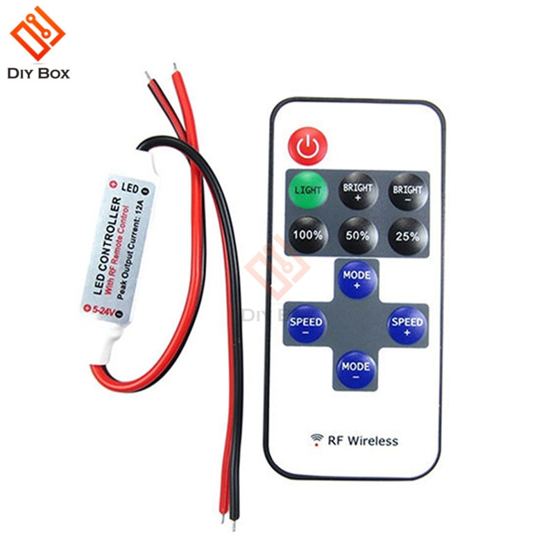 1Set 12V RF Mini Wireless Controller Switch LED Dimmer with Remote Switch Mini In-line LED Light Controller/Dimmer