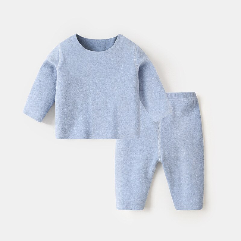 Children Clothes of Sleepwear Pure Color Cotton Children's Pajamas Set Children's Suit Baby Clothes Sets Body Suit Autumn 2pcs: Blue / 3T