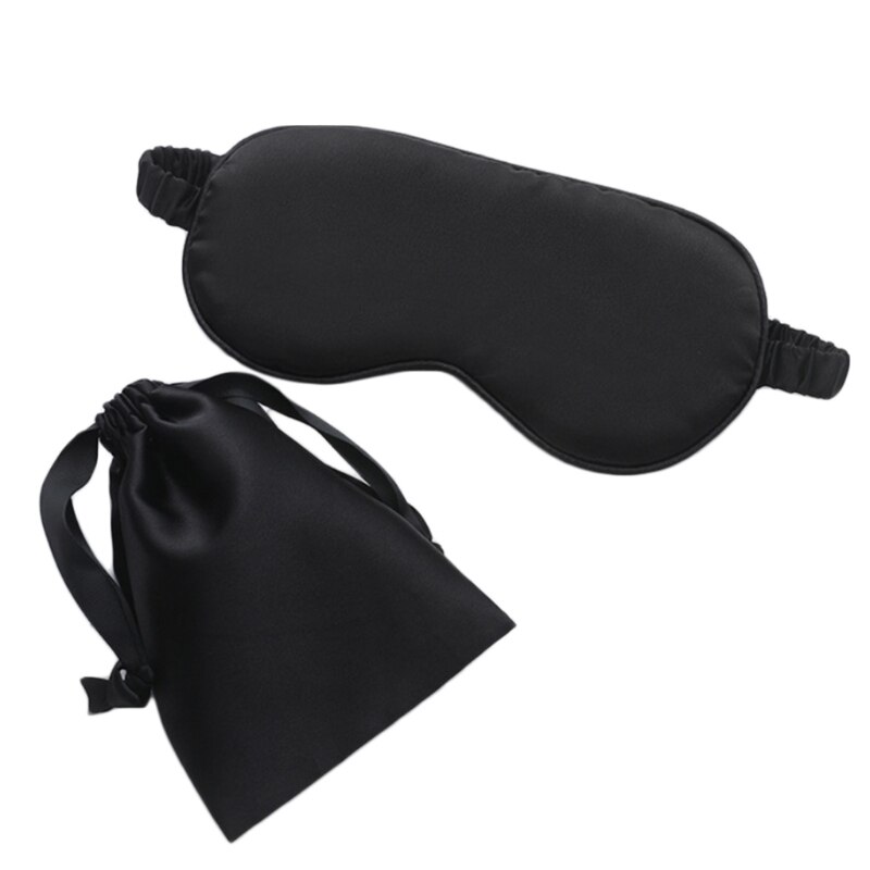 Masque pour les yeux en Imitation soie pour femmes, bandeau de sommeil de couleur unie avec sac K1KB: BK