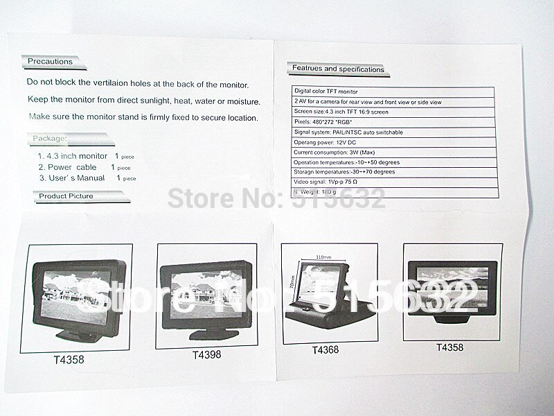 4.3 Inch Kleur LCD automobiel Video Auto Monitor Voor Auto Backup Camera Reserve Digitale Goede Gloednieuwe