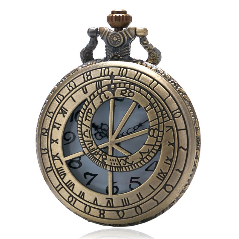 Bronze Vintage Hollow Pocket Watch The Prague Astronomical Clock Style Men Women Neckalce Pendant Souvenir Christmas