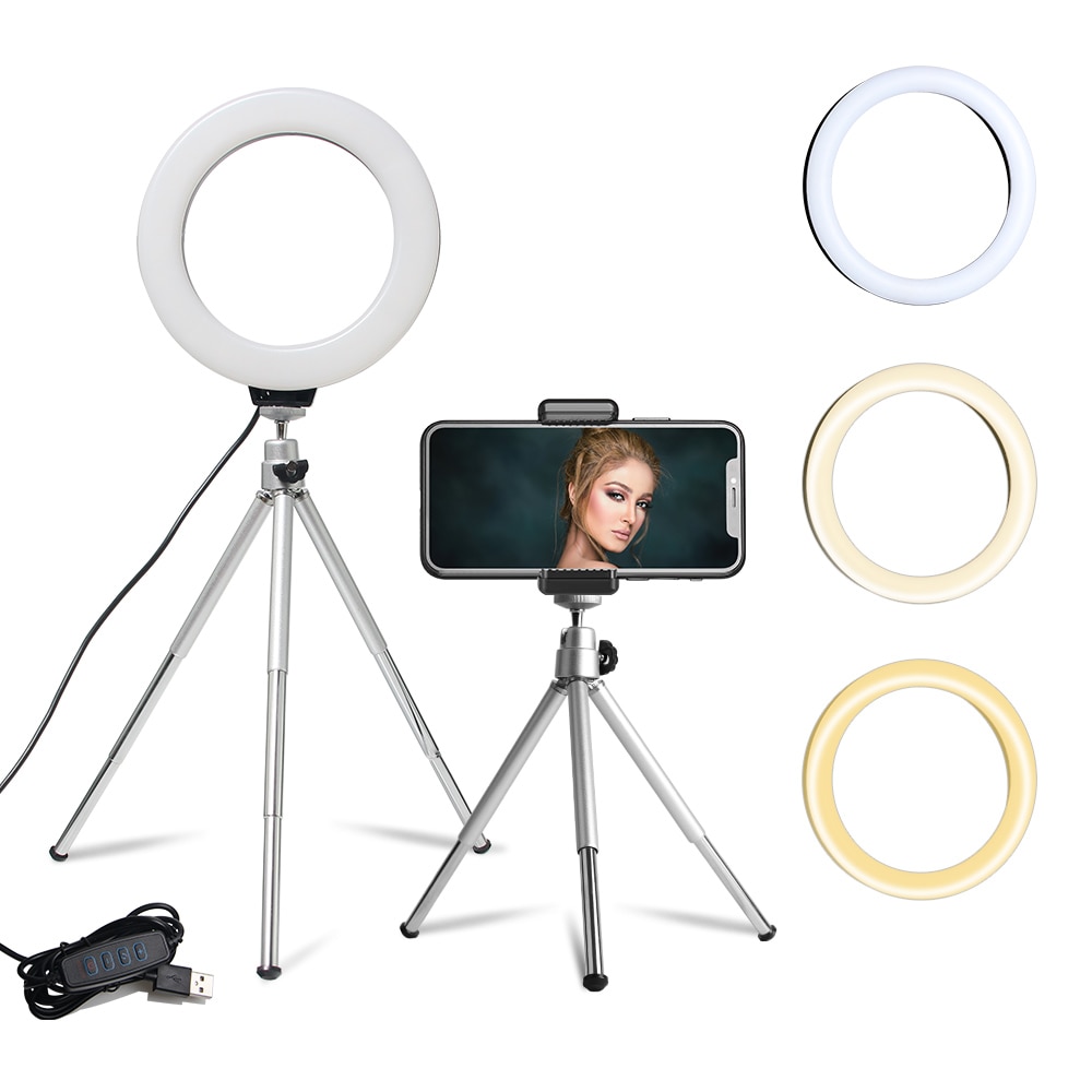 6Inch Mini Led Desktop Video Ring Licht Met Statief Lamp Ring Lamp Stand Voor Make Live Photo Fotografische Verlichting