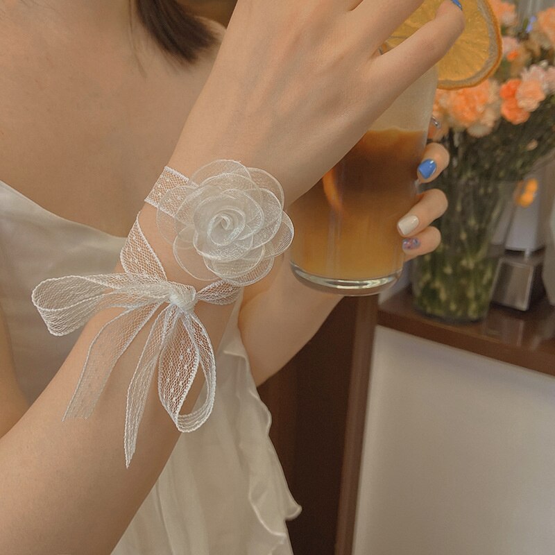 Leuke Zoete Meisje Super Fee Temperament Wit Kant Bloem Streamer Haarband Lint Vrouwelijke Haar Binding Vrouwen Armband Choker