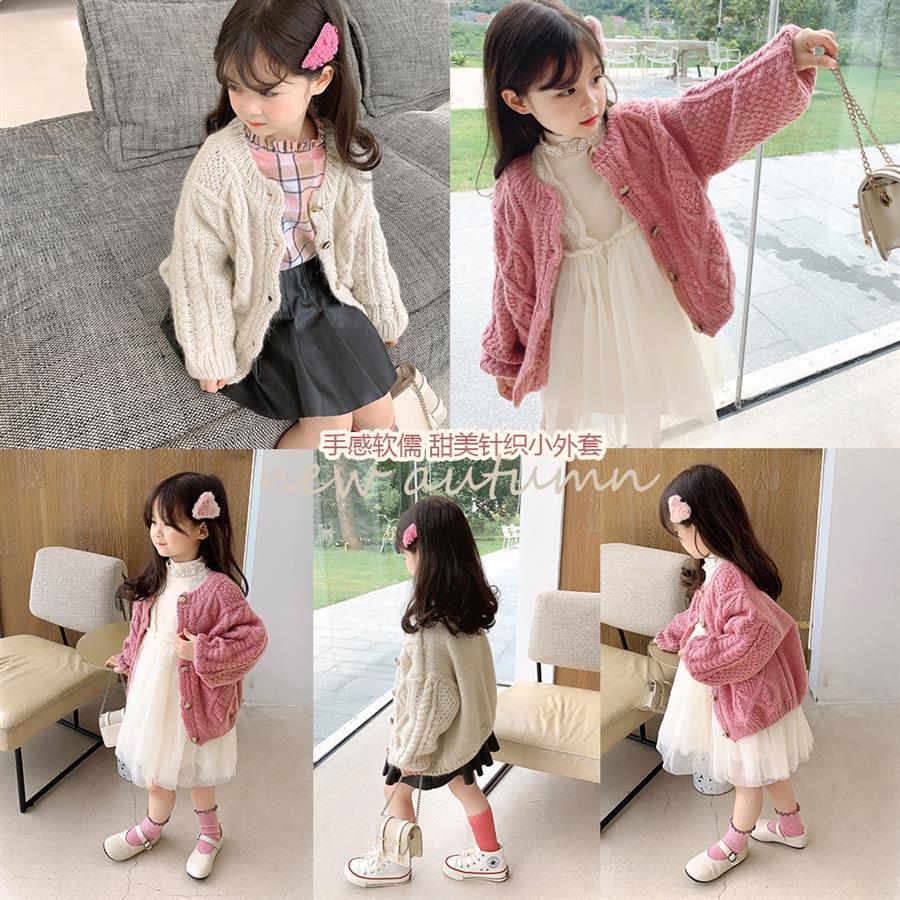 Sweter dziewczęcy jesień dzieci koreański swetry z dzianiny dziewczynka dziecko grube przeszycie sweter śliczny miękki outwear odzież płaszcze z dzianiny