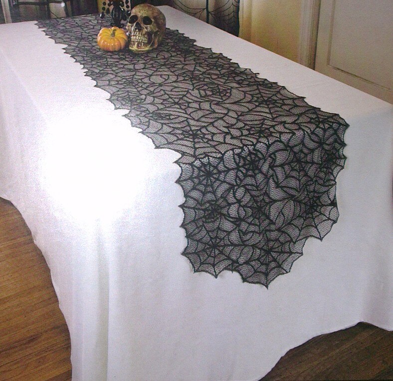 Halloween lace table runner Black spider Web Tablecloth Halloween Table Flag for Festive Decoration Halloween