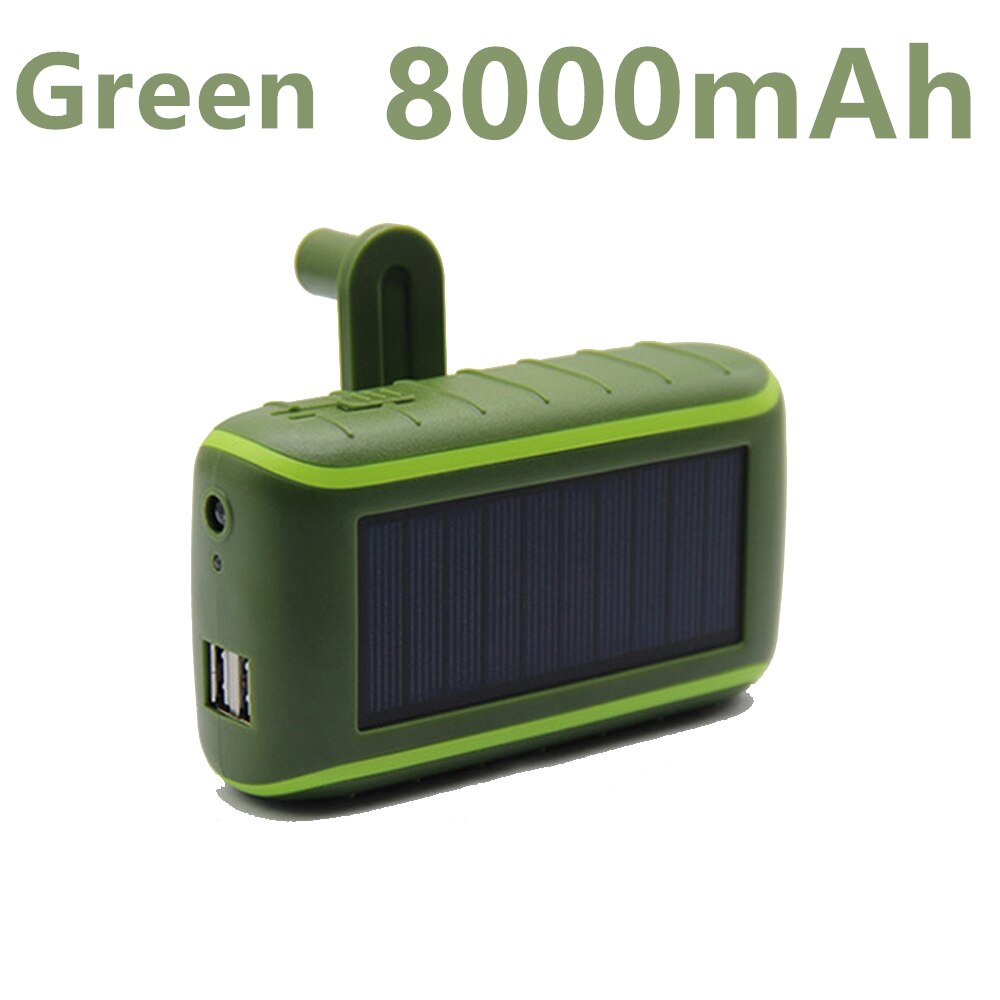 Multifunctionele Solar Power Bank 6000/8000Mah Hand Crank Dynamo Aangedreven Dubbele Usb Outdoors Solar Draagbare Oplader Poverbank: 8000mAh Green