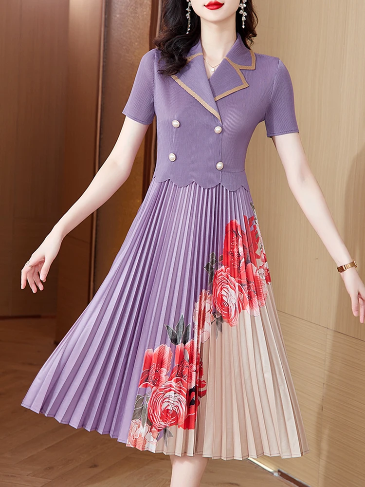 Bodycon luksuriøs lang kjole sommer patchwork blomster plisserede kjoler kvinder koreanske skræddersyede lejlighedskjoler