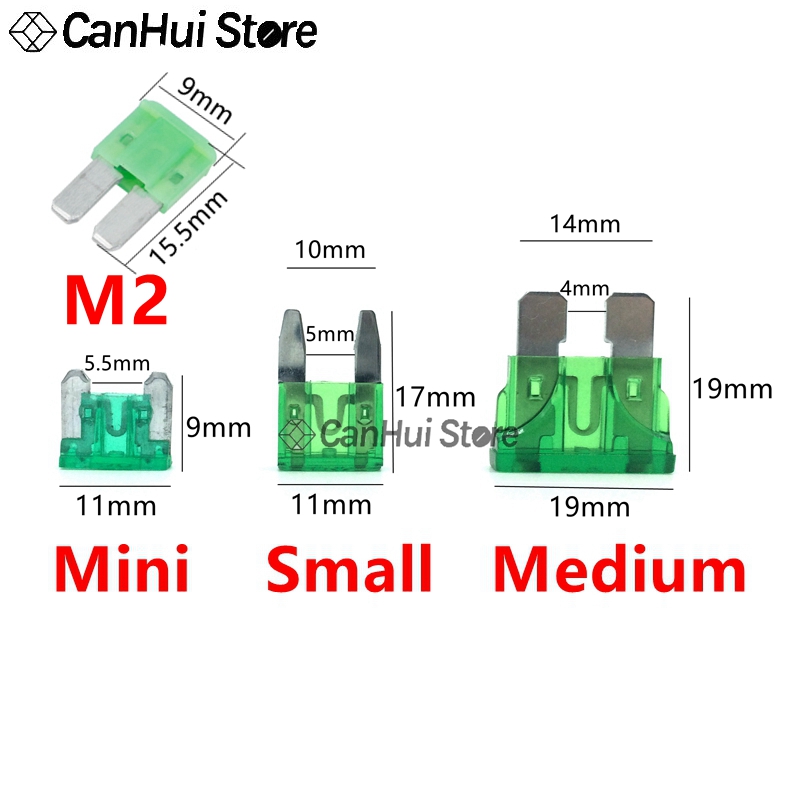 30 Uds 5A10A15A20A25A30A x 5 uds M2/Mini/pequeño/mediano juego de fusibles de coche Mini fusible de hoja estándar mixto para Auto camión barco automotriz