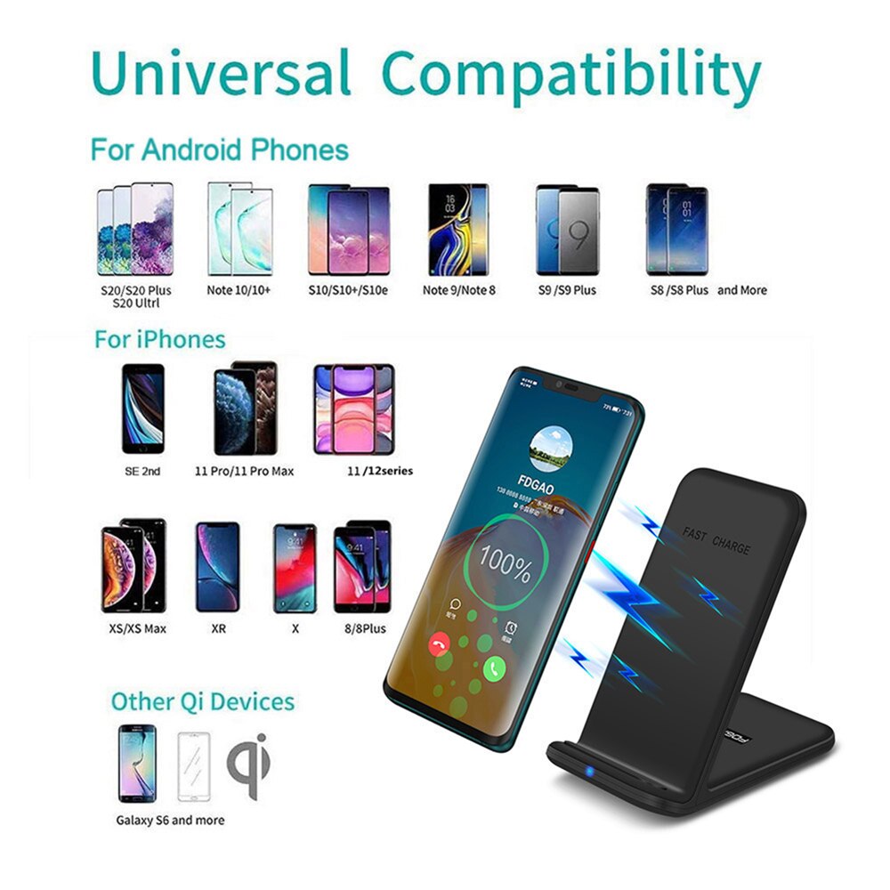 FDGAO Qi Wireless Charger Stand 30W Fast Charging Dock For iPhone 13 12 11 XS XR X 8 Samsung S21 S20 S10 Note 20 10 Phone Holder