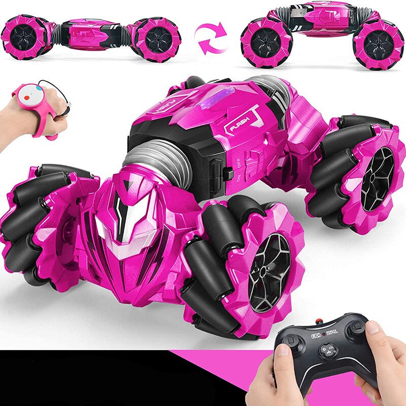 Gesture Sensor Twist Car Light Music Off-road Remote Control Car Watch Drift Rotating Stunt Car Climbing Car Built-in Battery: pink