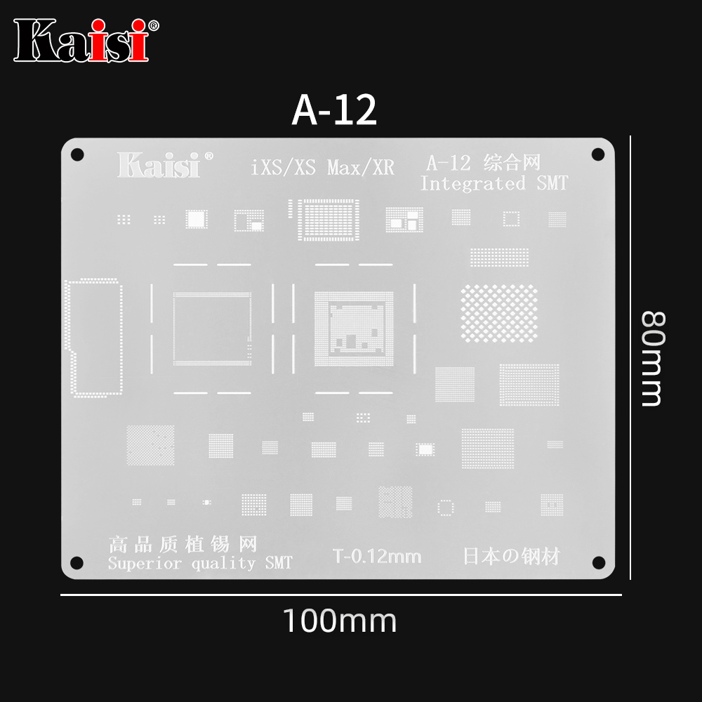 Kaisi 0,12mm BGA Reballing Stencil Kit de soldadura plantilla para iPhone IC CPU A8A9A10A11A12A13 11Pro/Max XS XR 8 8P 7P 6S 6P 5S: A12 XS-XR-XS MAX