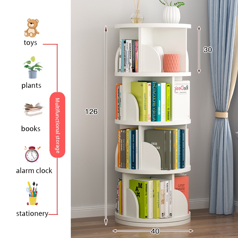 Four-Layer Floor Shelf 360°Rotating Bookshelf Chil... – Grandado