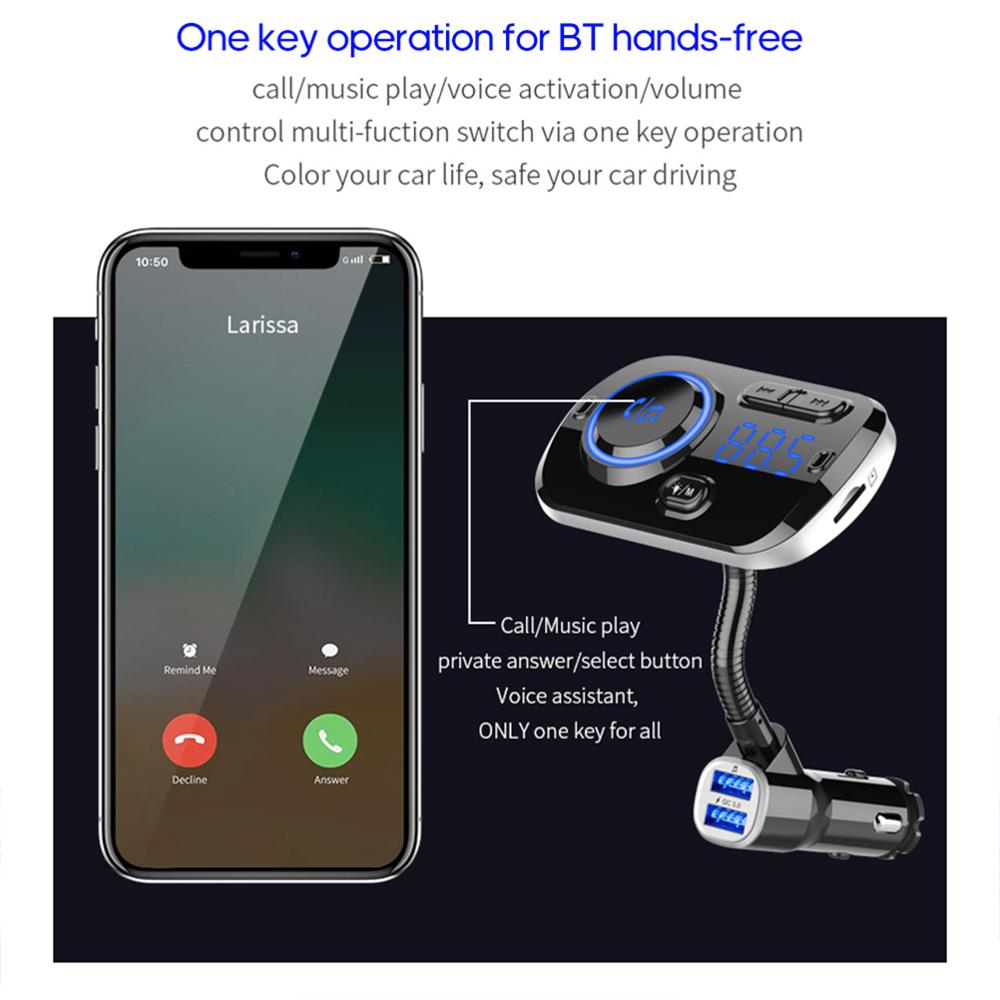 Smart FM Transmitter Bluetooth MP3 Player Car FM Modulator QC3.0 Fast Charger Car Radio Adapter Wireless Transmitter for Vehicle