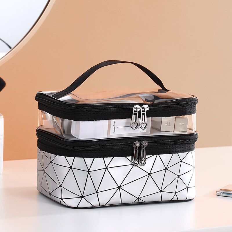 Bolsa de cosméticos de viaje multifunción para mujer, bolsa de maquillaje de diamante a la , organizador de artículos de tocador, impermeable, almacenamiento, estuches de maquillaje: Plata