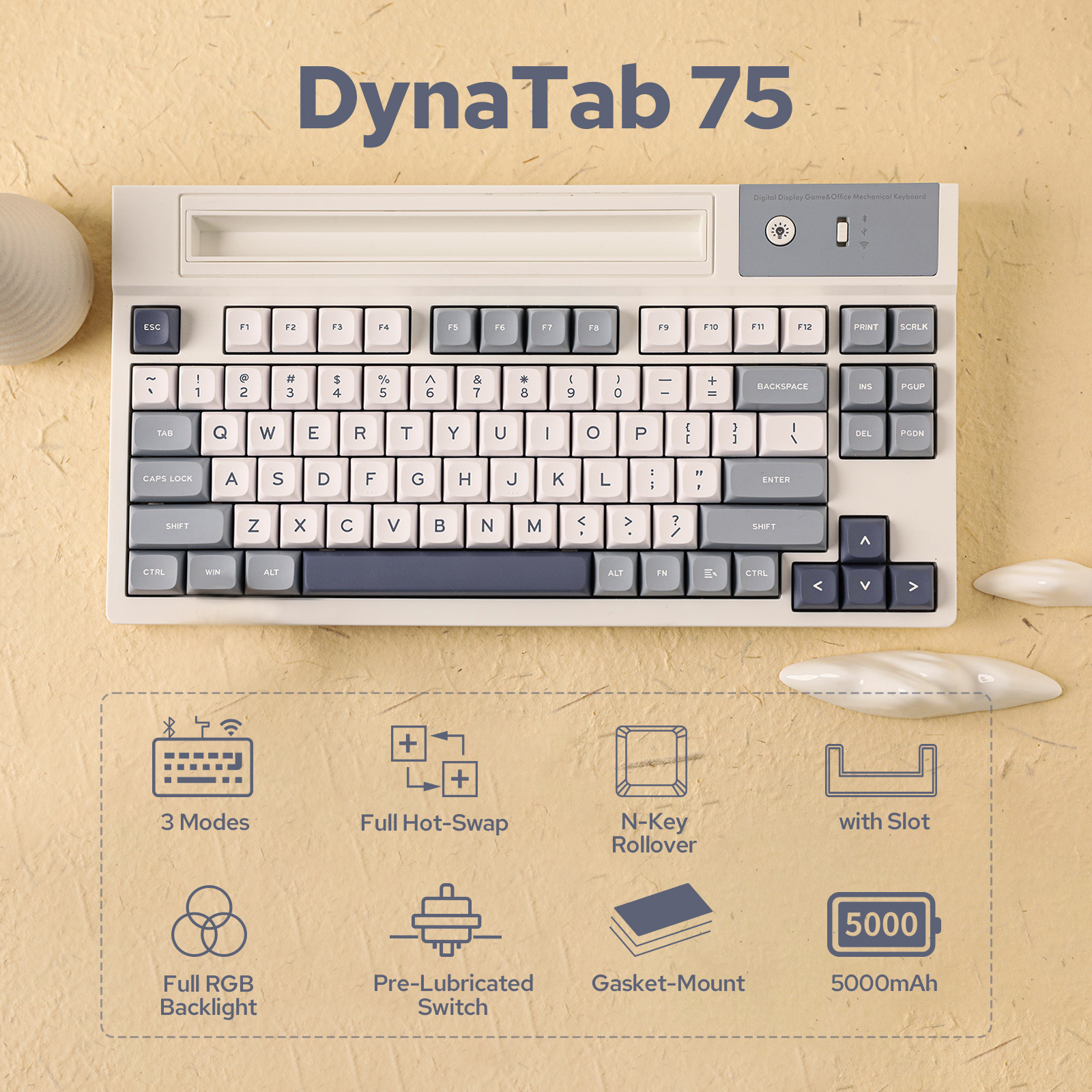 Epomaker Dynatab 75 75% 2.4G/USB-C/Bluetooth Bedrade En Draadloze -Swap Pakking Gemonteerd Gaming Toetsenbord Met Slot Voor Ipad Tablet