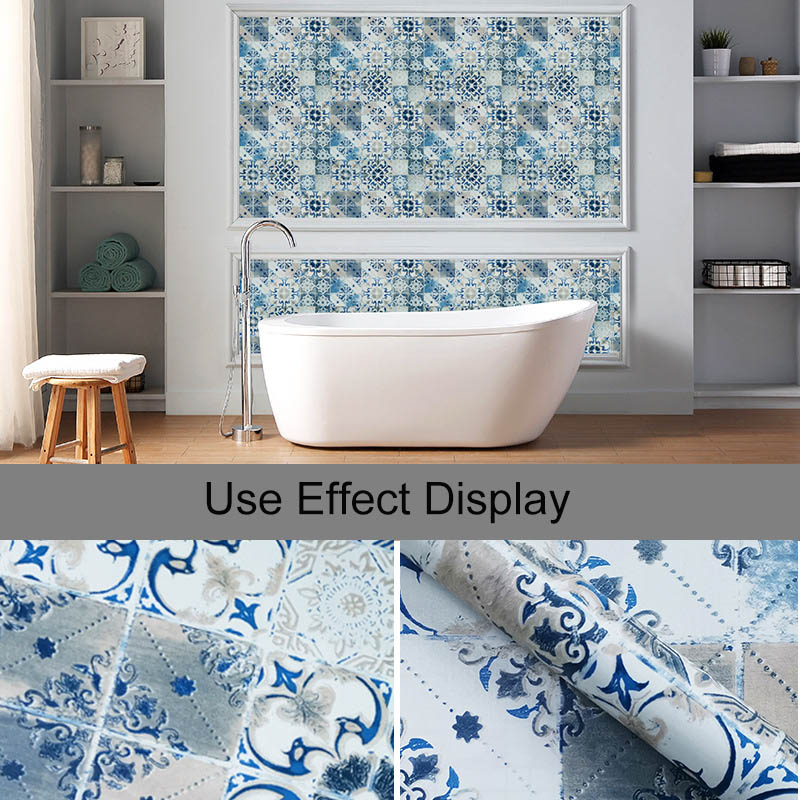 Blauw Mozaïek Patroon Wallpapers Keuken Badkamer Waterdicht Muursticker Home Decor Verwijderbare Vinyl Pvc Zelfklevende Behang