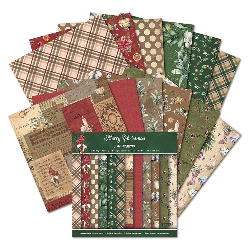 Merry christmas Scrapbooking paper pack of 24 sheets handmade craft paper craft Background pad 1310