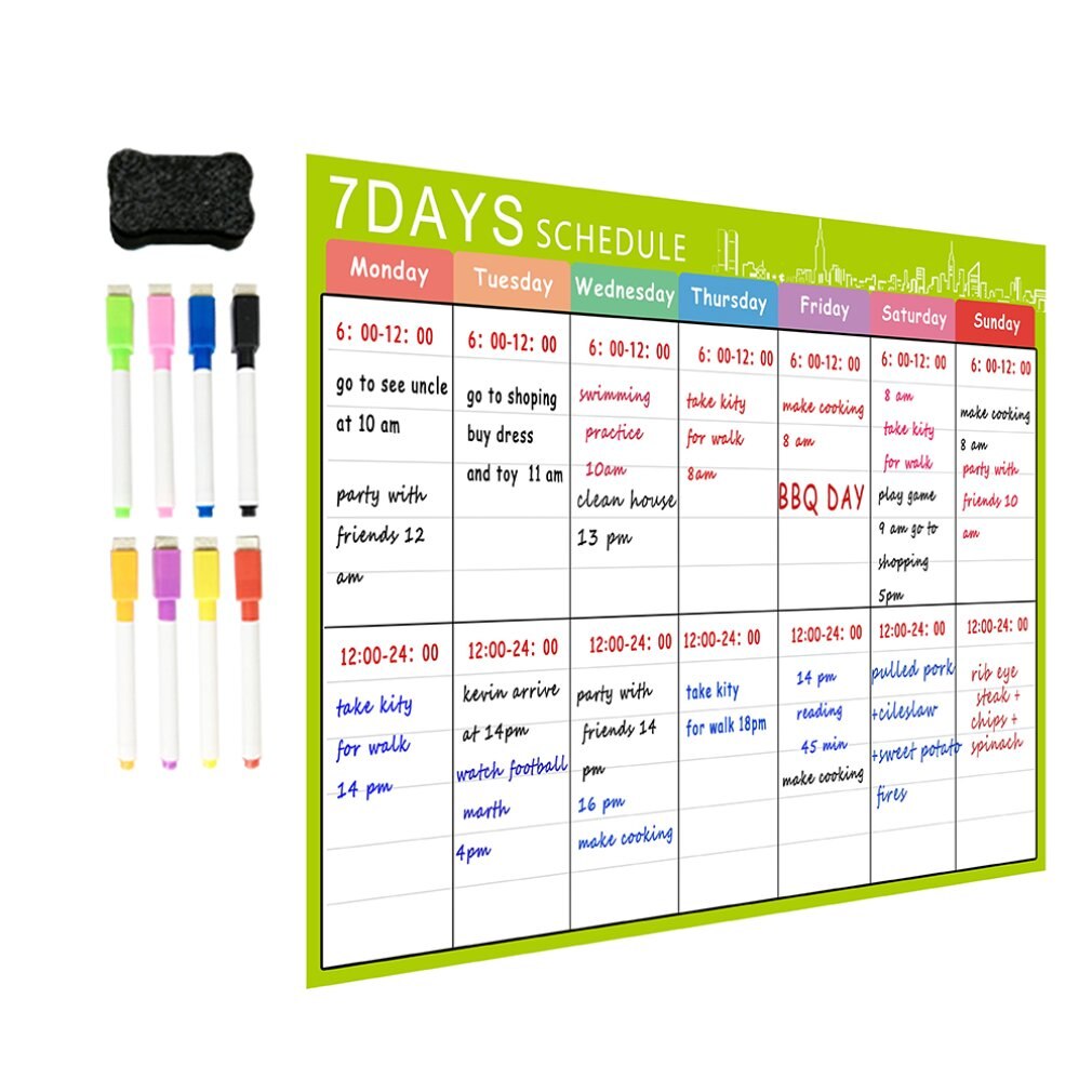A3 skema  + 8- farve pen + viskelæder + emballage til papirrør, opdater blot din whiteboard-planlægger som et måltidsplanlægningsværktøj 1 sæt: 2