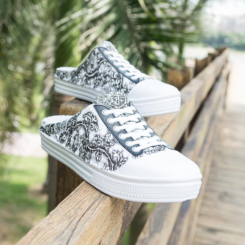 Original Klassische verstopft Garten kippen-Flops Wasser Schuhe Frauen Sommer Strand Aqua Slipper draussen Schwimmen Sandale Multi-Grafik Schuhe: Grau / 5,5