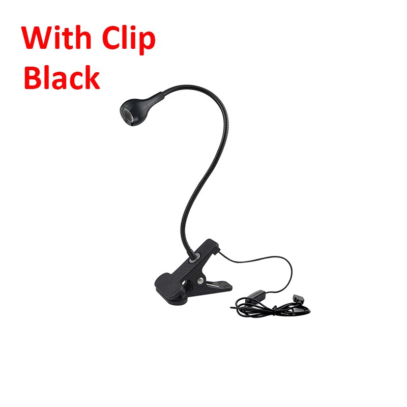 LED Desk Lamps USB Cable Powered Table Lamp Bendable LED Light lampka biurkowa kids lampe de bureau bedroom lighting: With Clip Black