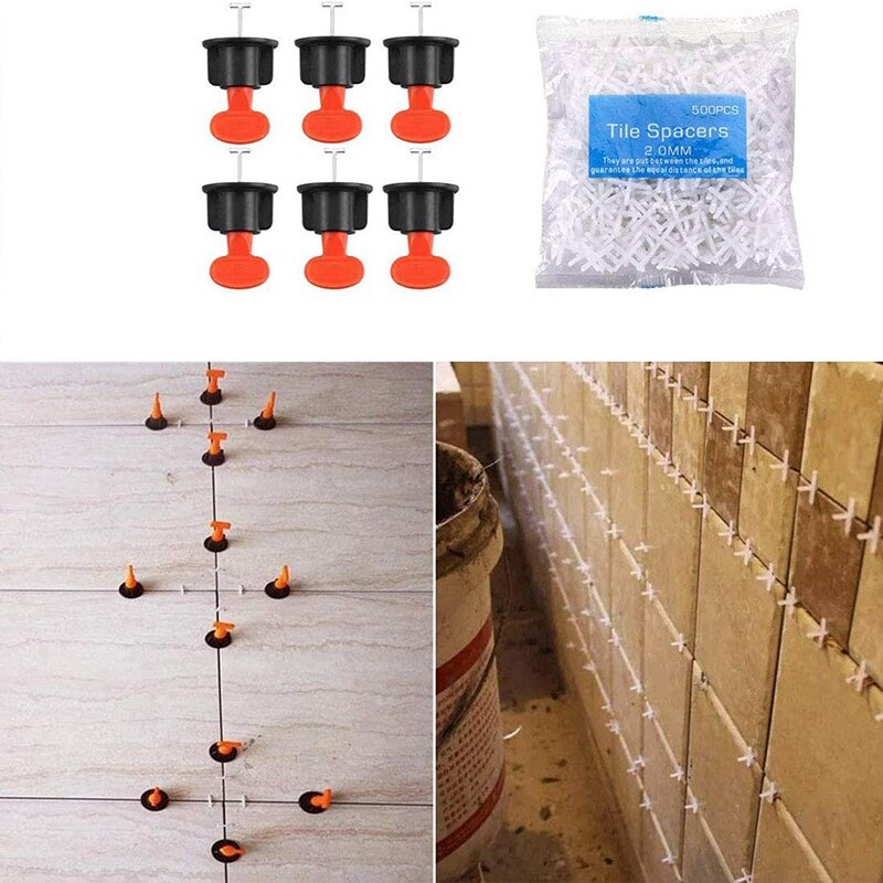 Reusable Tile Installation Tool Kit with 100Pcs Tile Levelers Spacers And4 Special Wrenches, for Building Walls Floors