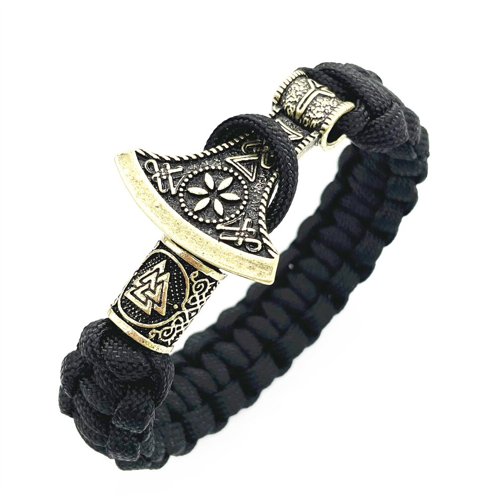 Viking Axe Met Algiz Runic Rune Amulet Sieraden Paracord Viking Armband Mannen Vrouwen Diy Kraal Accessoires: Bronze Valknut / 23cm