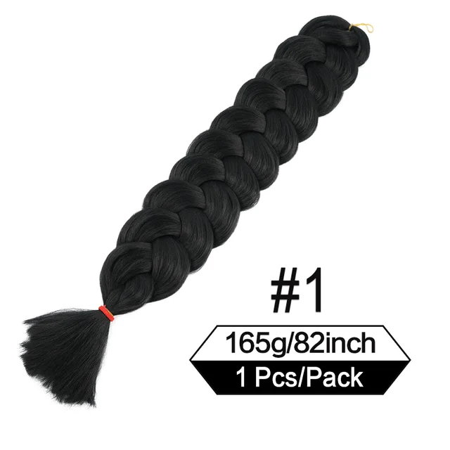Trenzas sintéticas de pelo trenzado Jumbo de 82 pulgadas de largo, extensiones de cabello de ganchillo, trenza preestirada de 165g, para mujeres negras: # 1 / 1 unids/lote
