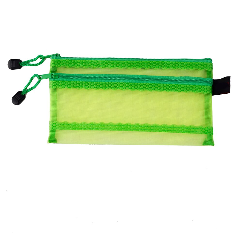 Studerende  a6 lærred lynlås dokumentlommer dobbelt lag mesh zip fil poser opbevaring blyant organizer pen brevpapirholder: Grøn