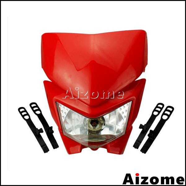 Universele Enduro Motocross Koplamp 12V 35W Dual Sport Motorcycle Wit Kuipje Voor Crossmotor Klx Kx Klr kl Moto: Rood