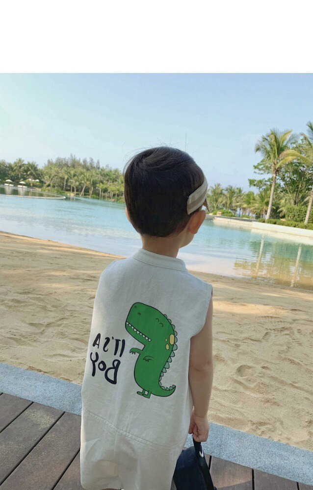 Kids Jongens Katoen Overalls Jumpsuit Voor Kinderen Zomer Dinosaurus Losse Patroon Korte Kleding Broek Ovralls Voor Peuter Zwart Wit: Ivoor / 3T